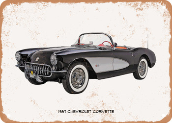 1957 Chevrolet Corvette Oil Painting   - Rusty Look Metal Sign
