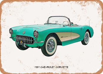 1957 Chevrolet Corvette Oil Painting  - Rusty Look Metal Sign
