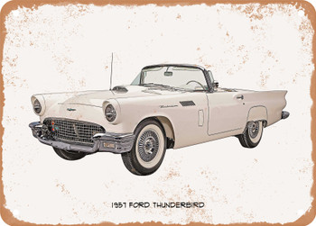 1957 Ford Thunderbird Oil Painting   - Rusty Look Metal Sign