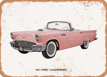 1957 Ford Thunderbird Oil Painting - Rusty Look Metal Sign