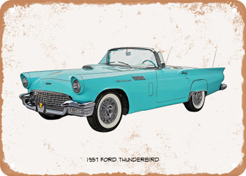 1957 Ford Thunderbird Oil Painting  -  Rusty Look Metal Sign
