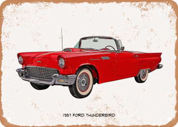 1957 Ford Thunderbird Oil Painting  - Rusty Look Metal Sign