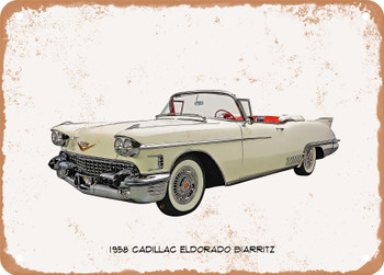 1958 Cadillac Eldorado Biarritz Oil Painting - Rusty Look Metal Sign