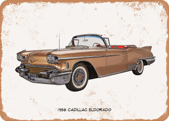 1958 Cadillac Eldorado Oil Painting - Rusty Look Metal Sign