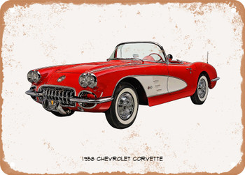 1958 Chevrolet Corvette Oil Painting - Rusty Look Metal Sign