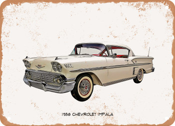 1958 Chevrolet Impala Oil Painting   - Rusty Look Metal Sign