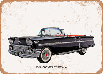 1958 Chevrolet Impala Oil Painting - Rusty Look Metal Sign