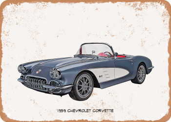 1959 Chevrolet Corvette Oil Painting - Rusty Look Metal Sign