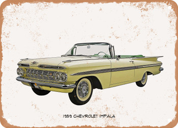 1959 Chevrolet Impala Oil Painting  - Rusty Look Metal Sign