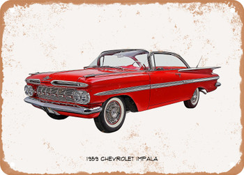 1959 Chevrolet Impala Oil Painting - Rusty Look Metal Sign
