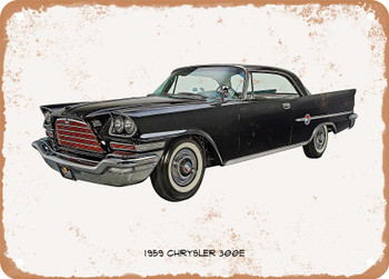 1959 Chrysler 300E Oil Painting - Rusty Look Metal Sign