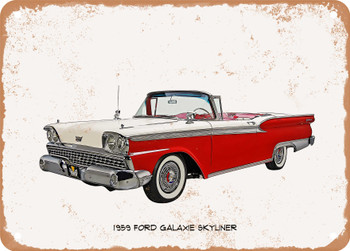 1959 Ford Galaxie Skyliner Oil Painting - Rusty Look Metal Sign