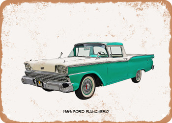 1959 Ford Ranchero Oil Painting - Rusty Look Metal Sign