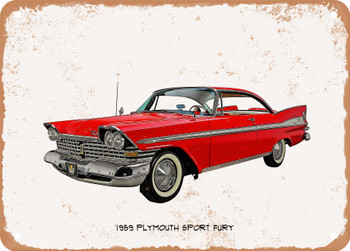 1959 Plymouth Sport Fury Oil Painting - Rusty Look Metal Sign