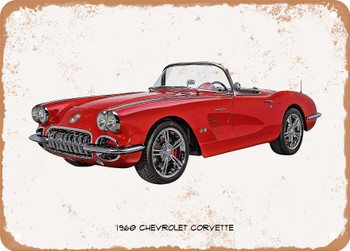 1960 Chevrolet Corvette Oil Painting - Rusty Look Metal Sign