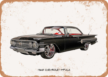 1960 Chevrolet Impala Oil Painting  - Rusted Look Metal Sign