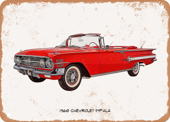 1960 Chevrolet Impala Oil Painting  - Rusty Look Metal Sign