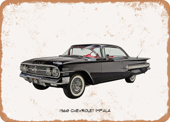 1960 Chevrolet Impala Oil Painting - Rusty Look Metal Sign