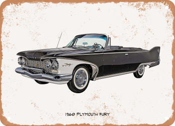 1960 Plymouth Fury Oil Painting - Rusty Look Metal Sign