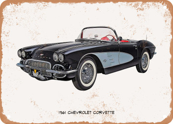 1961 Chevrolet Corvette Oil Painting  - Rusty Look Metal Sign