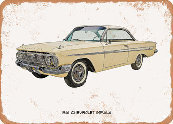 1961 Chevrolet Impala Oil Painting  -  Rusty Look Metal Sign