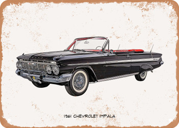 1961 Chevrolet Impala Oil Painting  - Rusty Look Metal Sign