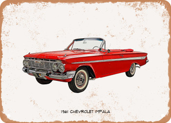 1961 Chevrolet Impala Oil Painting - Rusty Look Metal Sign