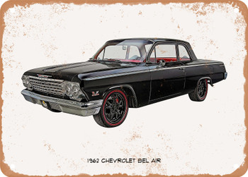 1962 Chevrolet Bel Air Oil Painting  - Rusty Look Metal Sign