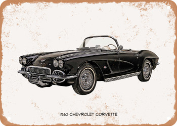 1962 Chevrolet Corvette Oil Painting   - Rusty Look Metal Sign