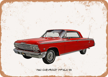 1962 Chevrolet Impala SS Oil Painting  - Rusty Look Metal Sign