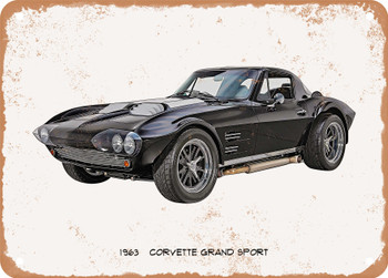 1963 Corvette Grand Sport Oil Painting - Rusty Look Metal Sign