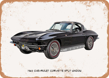 1963 Chevrolet Corvette Split Window Oil Painting - Rusty Look Metal Sign