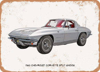 1963 Chevrolet Corvette Split Window Oil Painting  - Rusty Look Metal Sign