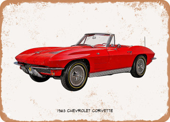 1963 Chevrolet Corvette Oil Painting - Rusty Look Metal Sign