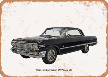 1963 Chevrolet Impala SS Oil Painting  - Rusted Look Metal Sign