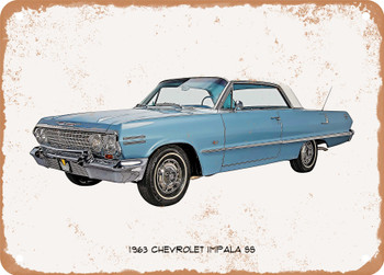 1963 Chevrolet Impala SS Oil Painting - Rusty Look Metal Sign