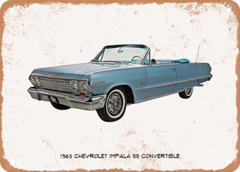 1963 Chevrolet Impala SS Convertible Oil Painting - Rusty Look Metal Sign