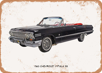 1963 Chevrolet Impala SS Oil Painting  - Rusty Look Metal Sign