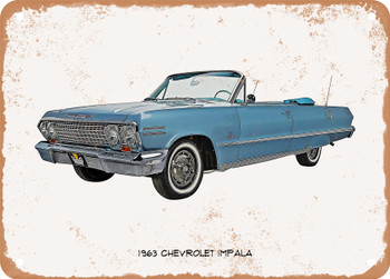 1963 Chevrolet Impala Oil Painting - Rusty Look Metal Sign