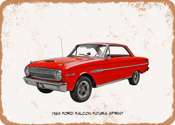 1963 Ford Falcon Futura Sprint Oil Painting - Rusty Look Metal Sign