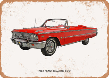 1963 Ford Galaxie 500 Oil Painting - Rusty Look Metal Sign