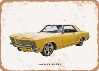 1964 Buick Riviera Oil Painting  - Rusty Look Metal Sign