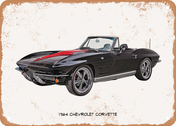 1964 Chevrolet Corvette Oil Painting  - Rusty Look Metal Sign