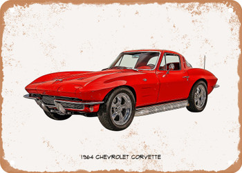 1964 Chevrolet Corvette Oil Painting -  Rusty Look Metal Sign
