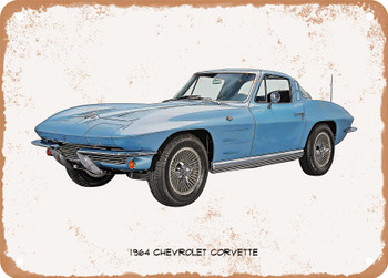 1964 Chevrolet Corvette Oil Painting - Rusty Look Metal Sign