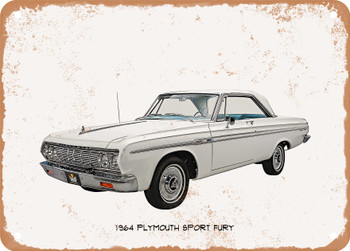 1964 Plymouth Sport Fury Oil Painting - Rusty Look Metal Sign