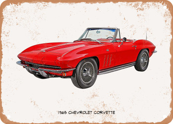 1965 Chevrolet Corvette Oil Painting   - Rusty Look Metal Sign