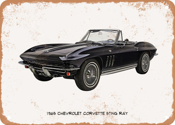 1965 Chevrolet Corvette Sting Ray Oil Painting - Rusty Look Metal Sign
