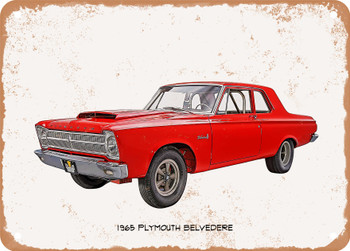 1965 Plymouth Belvedere Oil Painting - Rusty Look Metal Sign