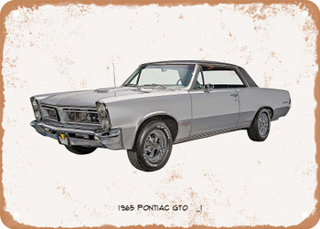 1965 Pontiac GTO Oil Painting  -  Rusty Look Metal Sign